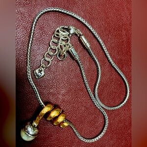 Brighton Silver/Gold/Pearl necklace. Unique Eye-catching Design. Adjustable 10”